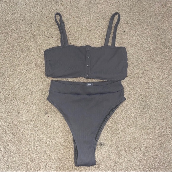 American Eagle grey ribbed bikini set - Picture 2 of 5